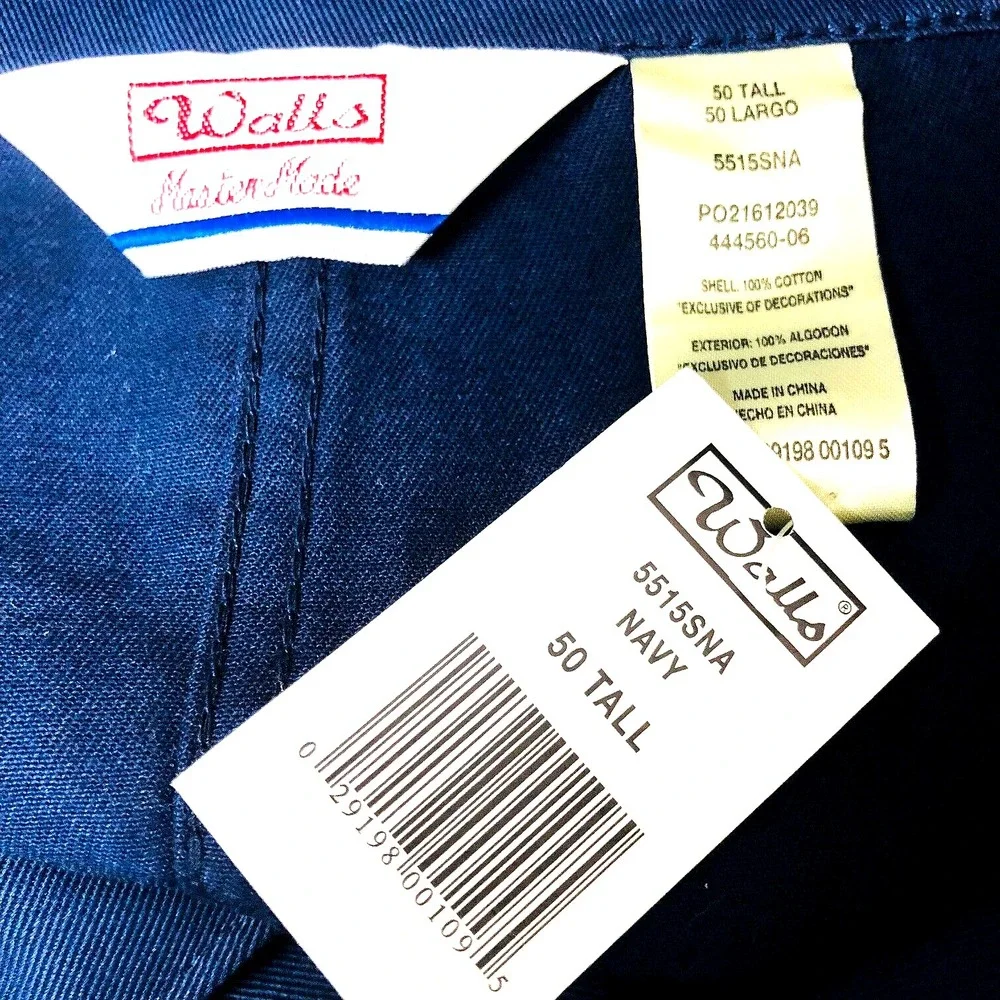 NWT Walls Coveralls Men's 50 Tall Navy Cotton Snap Zip Gorpcore Utility Overalls